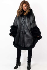Women's leather cape Black